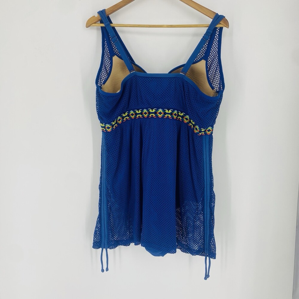 Cacique Blue 1 Pc Swimsuit Swimdress 44DD Mesh Balconette  Plus Size Underwire - Picture 7 of 11